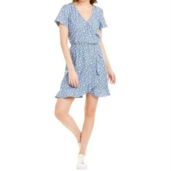 J. CREW Mercantile Floral Faux Wrap Ruffle Dress Chambray Sz XS - Picture 10 of 10